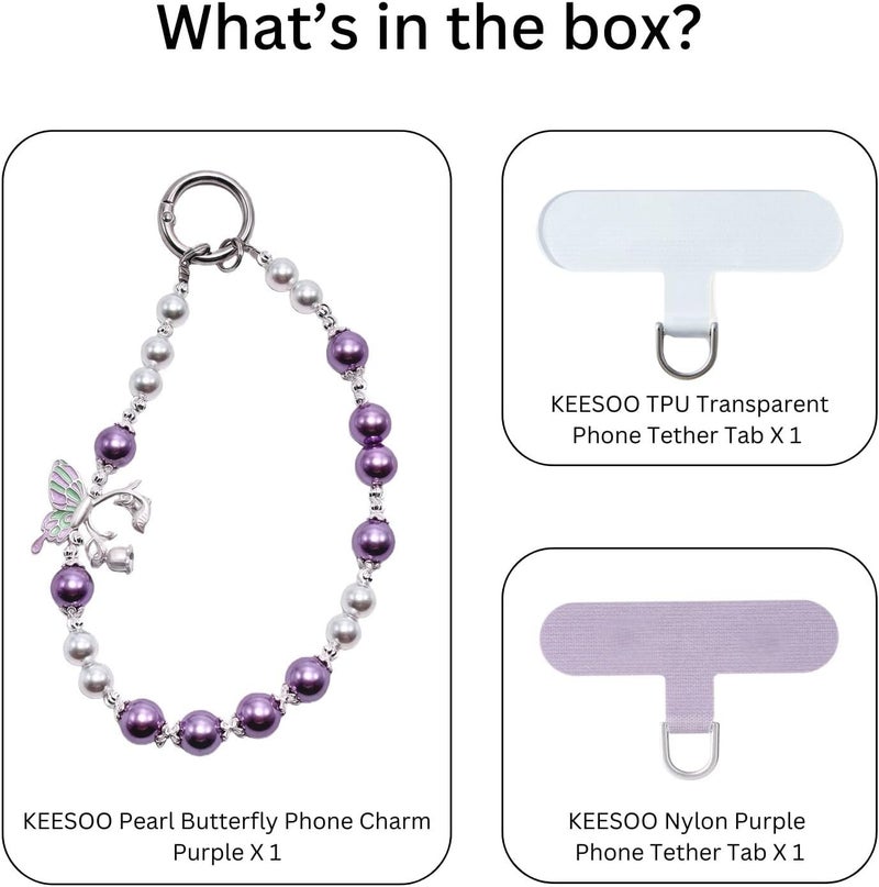 KEESOO Store Korean-Style Pearl Butterfly Phone Charm - Luxe Hands-Free Elegance, Universally Compatible with iPhone & Android, Radiating Timeless Charm, Purple - Image 2
